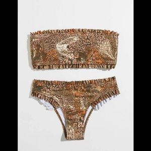 Metallic, Leopard Print, Bandeau, Bikini Set